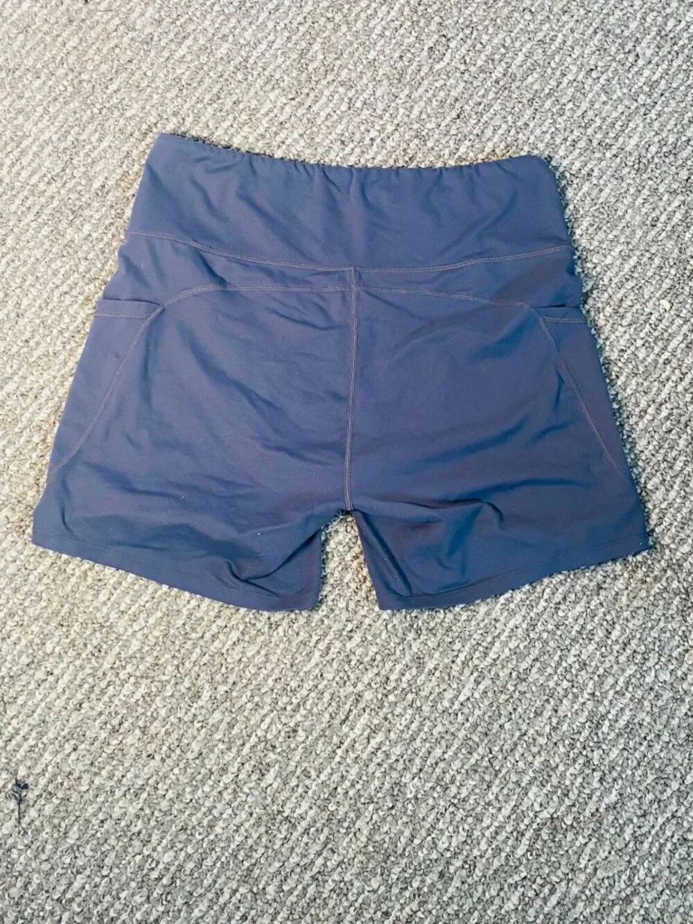 High-Waisted Navy Blue Womens Athletic Shorts With Side Pockets Stretch Fabric S